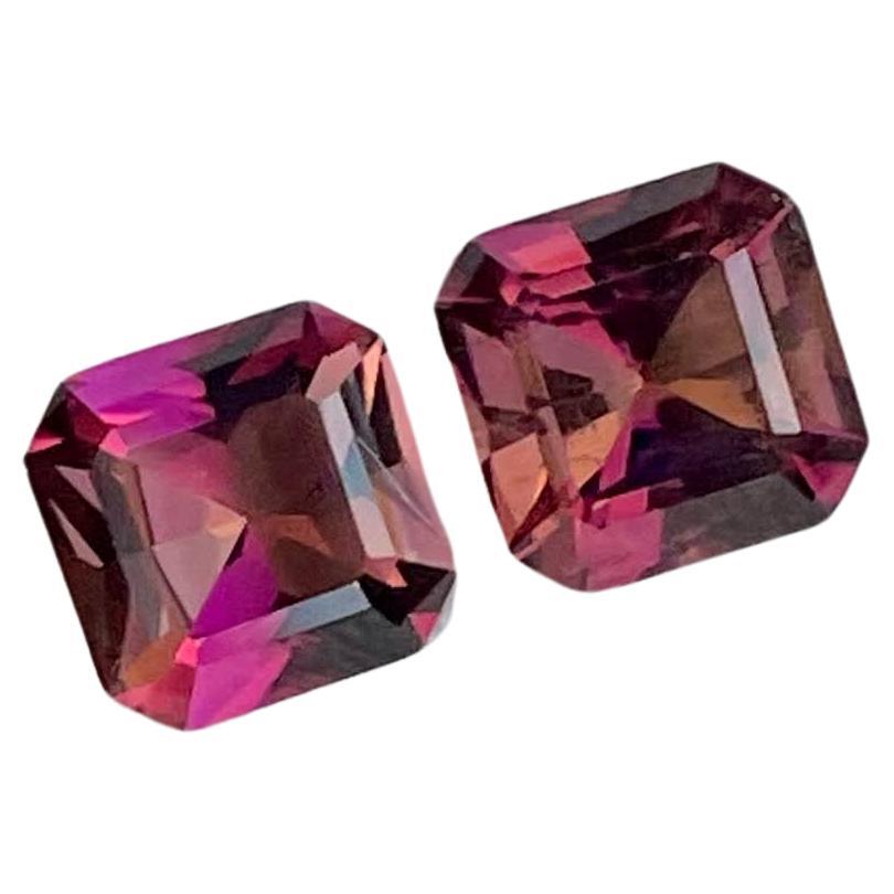 1.65 Carats Purplish Red Tourmaline Pair Asscher Cut Natural Nigerian Gemstone For Sale