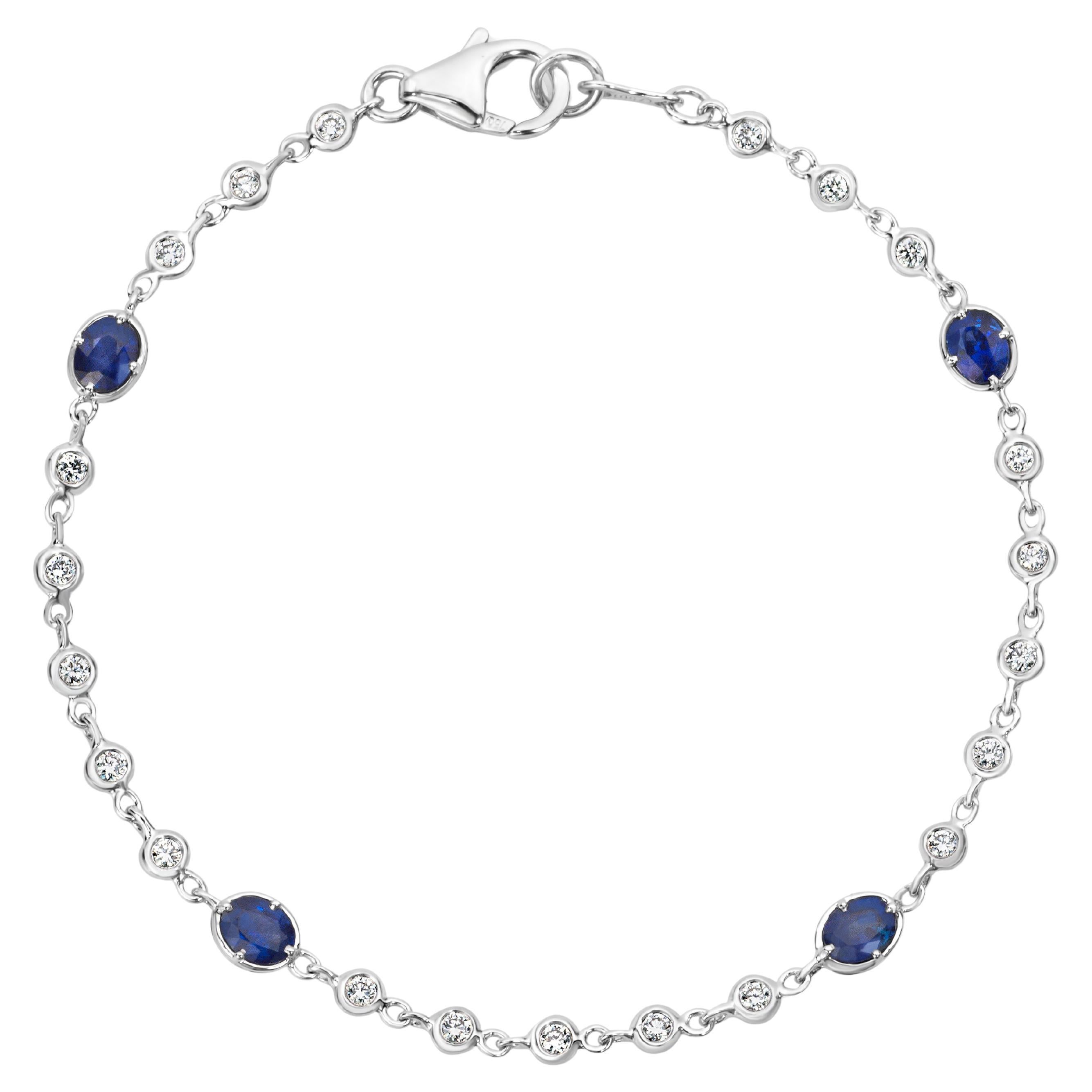 Roman Malakov 1.65 Carats Total Oval Sapphires By the Yard & Diamond Bracelet For Sale