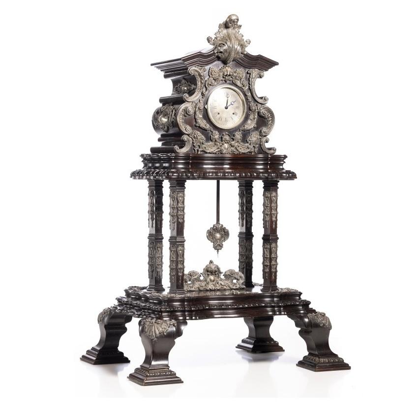 (165 cm- 65 pulgadas ) Reloj gigante de plata de ley - Siglo XIX. Portugués, S. XIX, en madera y plata portuguesa, con matasellos 