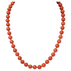 16.5" Italian Red Coral Strand Necklace 14K Yellow Gold