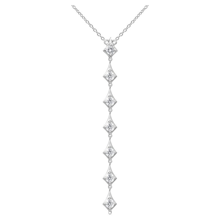 1.65 CT Diamond, 14K White Gold Prong Set Pendant Necklace For Sale at ...
