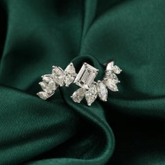 1.65 Ct Natural Emerald-Cut Diamond Floral Cluster Ring 18K White Gold
