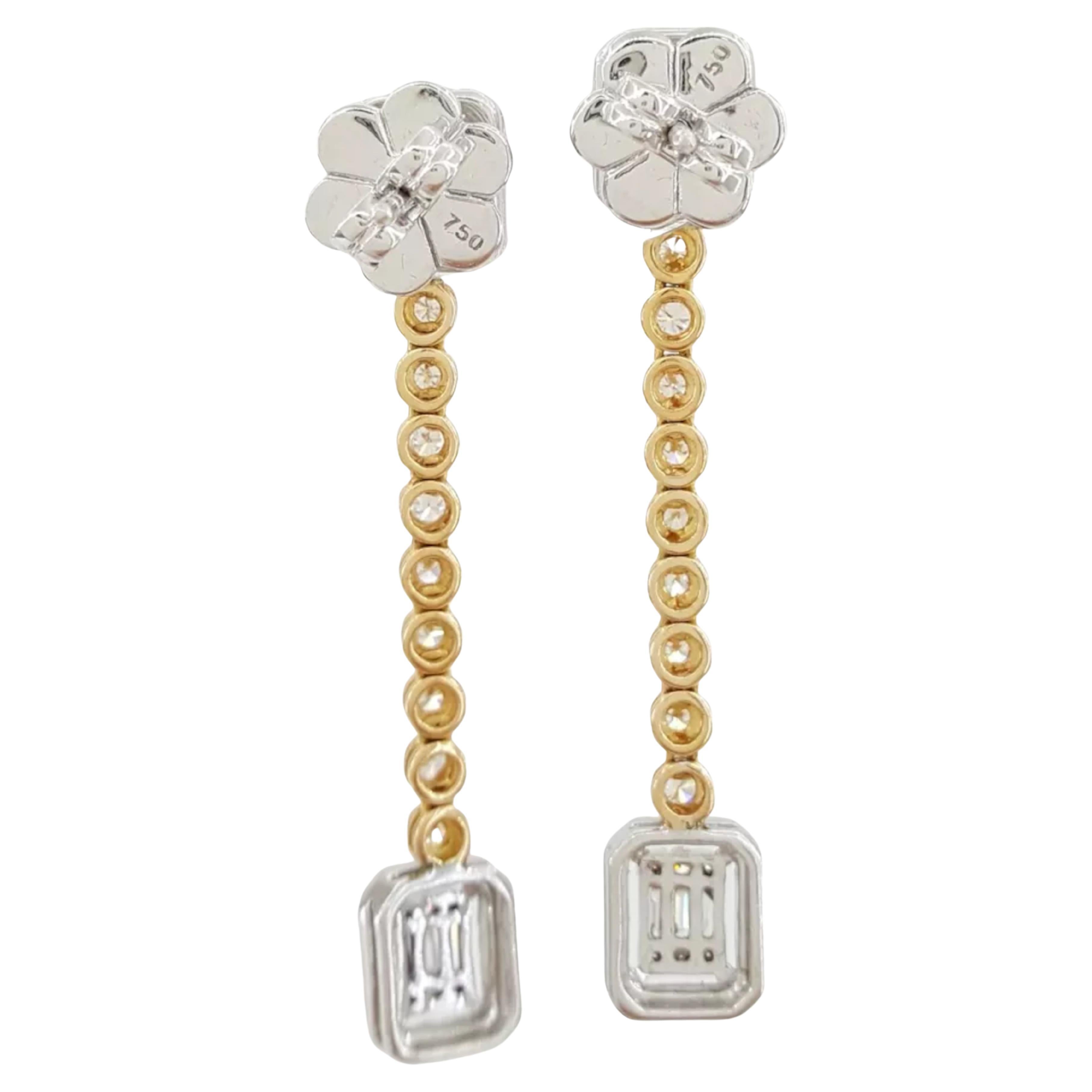 1,65 Karat runde & Baguetteschliff Diamant Ohrringe in 18k Weiß & Gelb im Zustand „Neu“ im Angebot in Chicago, IL