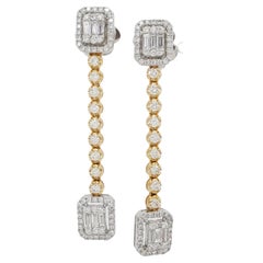 1,65 Karat runde & Baguetteschliff Diamant Ohrringe in 18k Weiß & Gelb