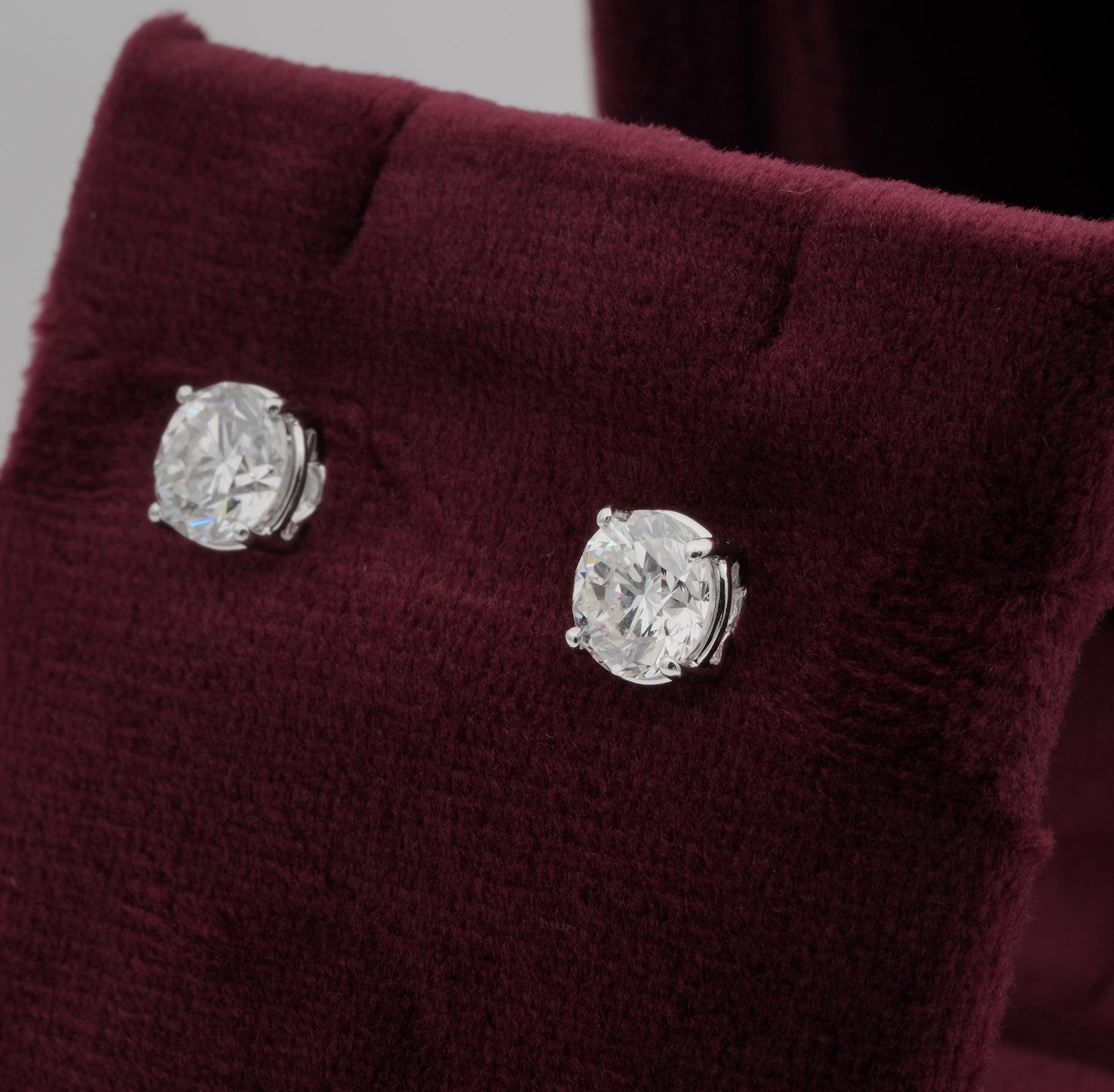 1.65 Ct Round Brilliant Cut Diamond Studs IGN Certified For Sale 2