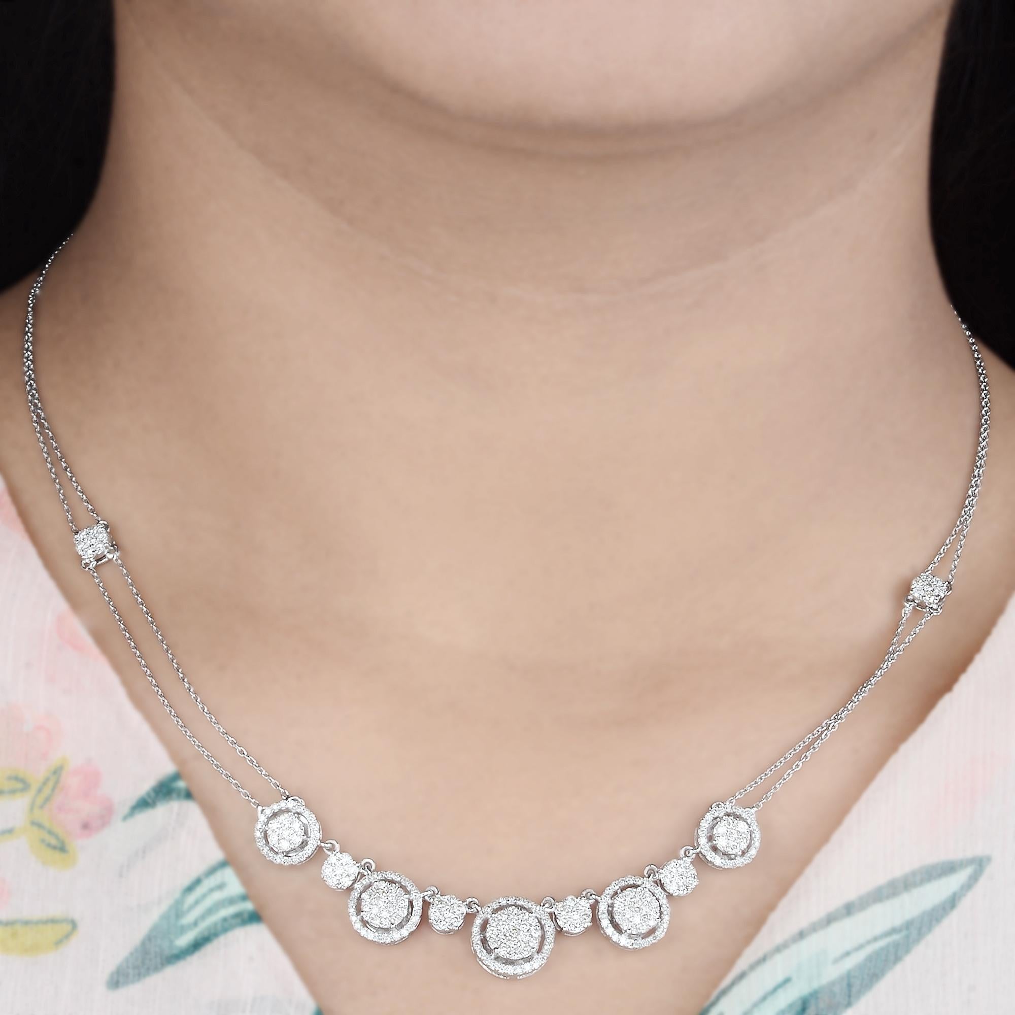 Round Cut 1.65 Ct SI Clarity HI Color Diamond Charm Necklace 14 Karat White Gold Jewelry For Sale