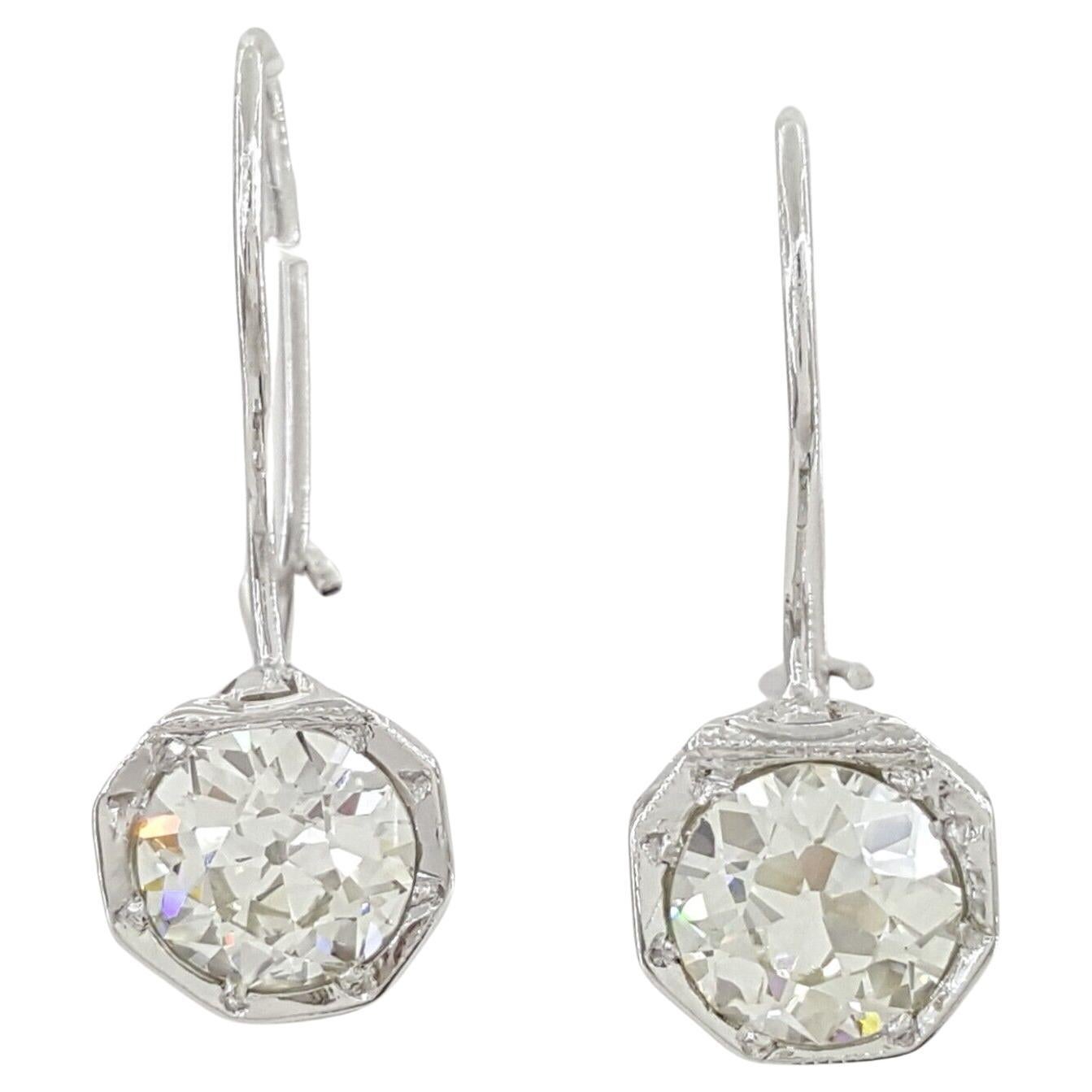 1.65 ct Total Weight Natural Old European Cut Diamond Dangle/Drop Earrings  For Sale