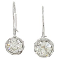 Boucles d'oreilles pendantes en diamant naturel de taille européenne ancienne de 1,65 ct de poids total 