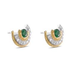 1.65 cts tw Round Emerald and Diamond Couture Earrings