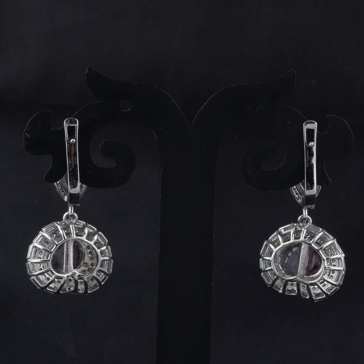 Taille ronde Boucles d'oreilles en argent avec 1,65 diamant, boucles d'oreilles en Morganite ancienne de style victorien. en vente