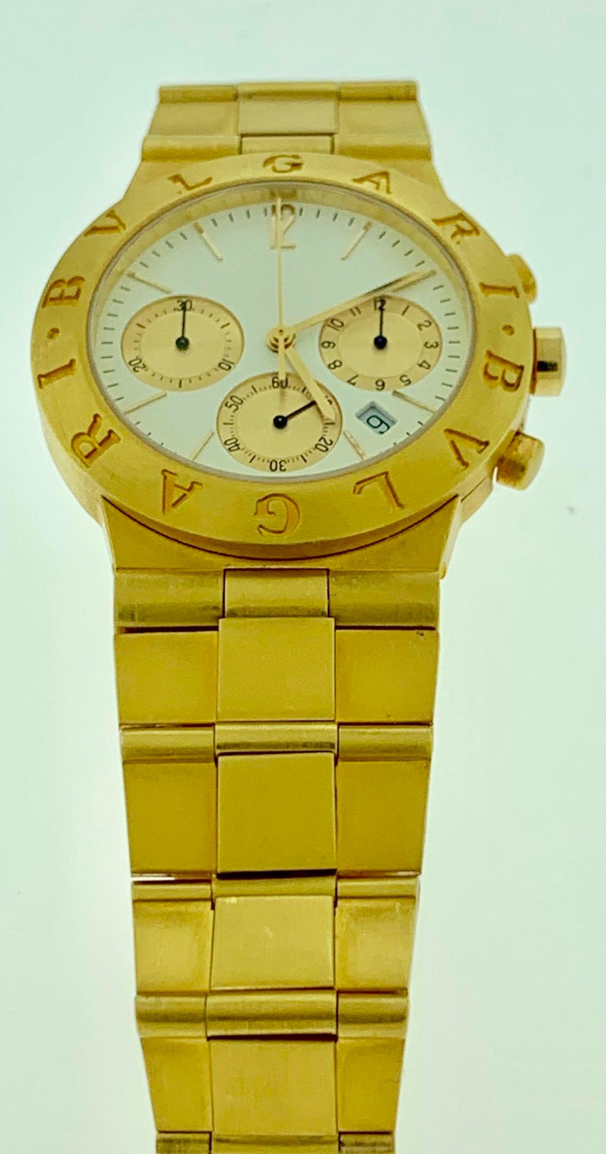 165 Gm 18 Karat Yellow Gold Bvlgari Chrono Watch Unisex Bvlgari Logo Watch 6