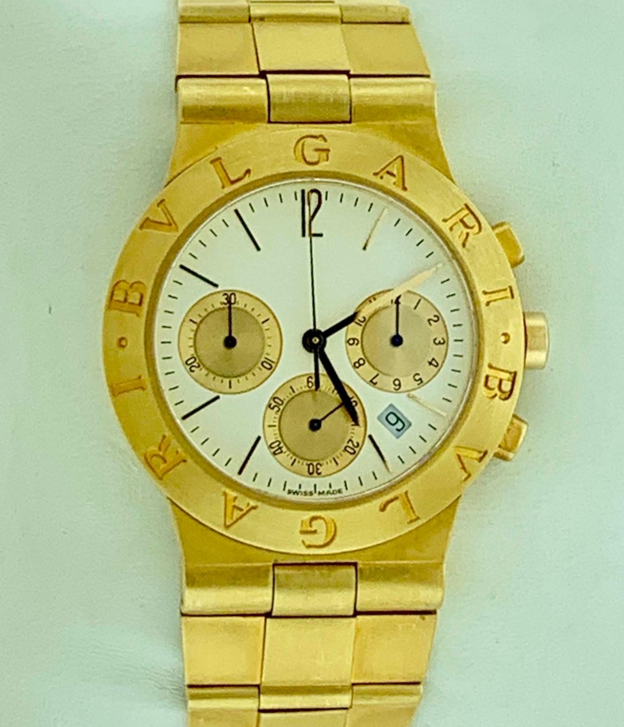 165 Gm 18 Karat Yellow Gold Bvlgari Chrono Watch Unisex Bvlgari Logo Watch 7
