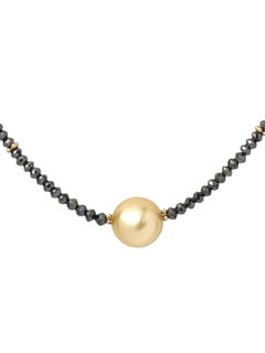 16.5" Black Diamond (15.00ct) & South Sea Pearl Necklace in 14K Yellow Gold