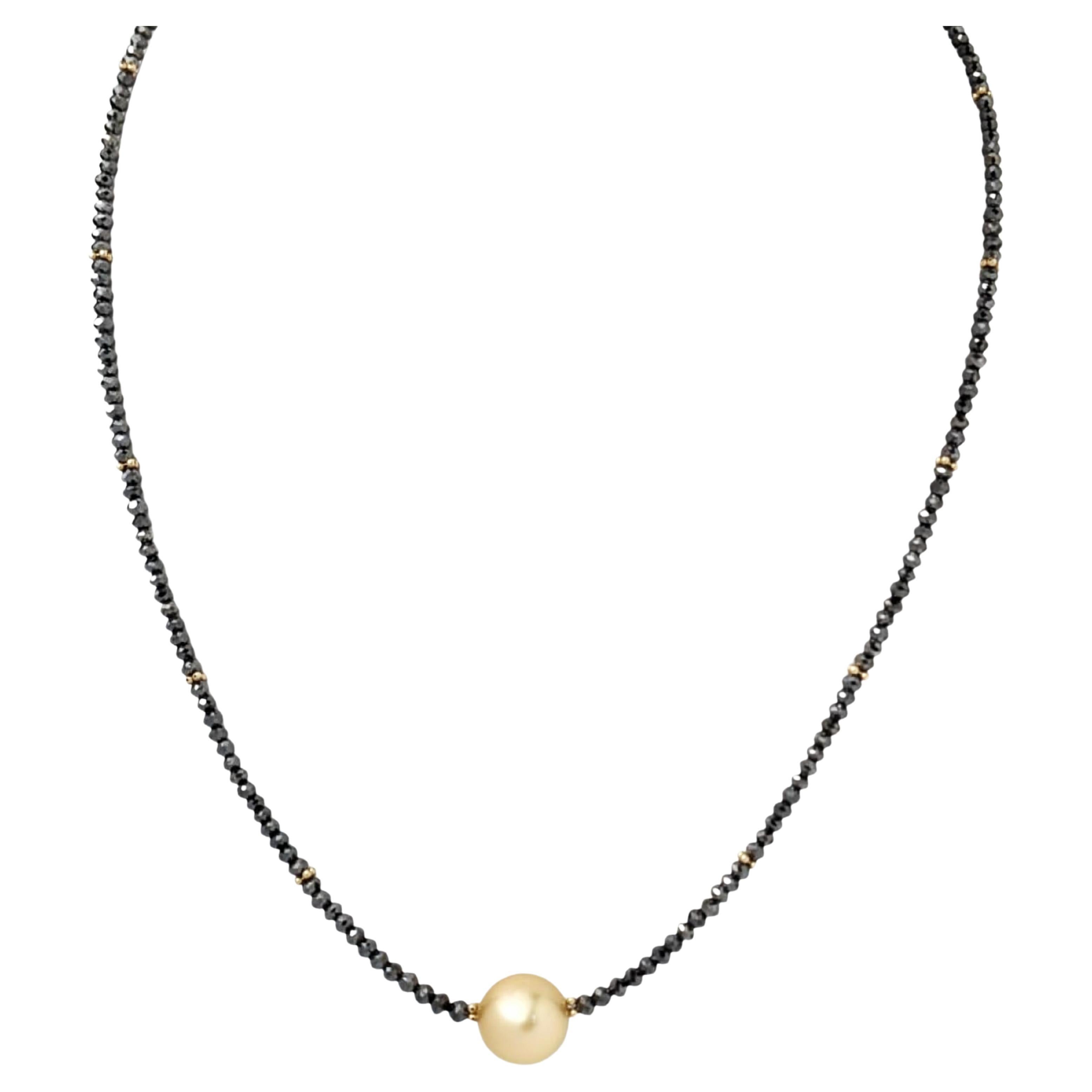Collana di diamanti neri naturali (15,00ct) e perle in oro giallo 14K da 16,5 pollici