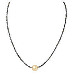 16,5" Schwarzer Diamant (15,00ct) und Perlenkette in 14K Gelbgold