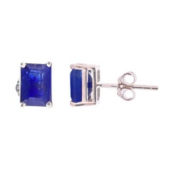 1.65 to 1.70 Ct Emerald Cut Gemstone Sapphire Stud Earrings - 14K White Gold