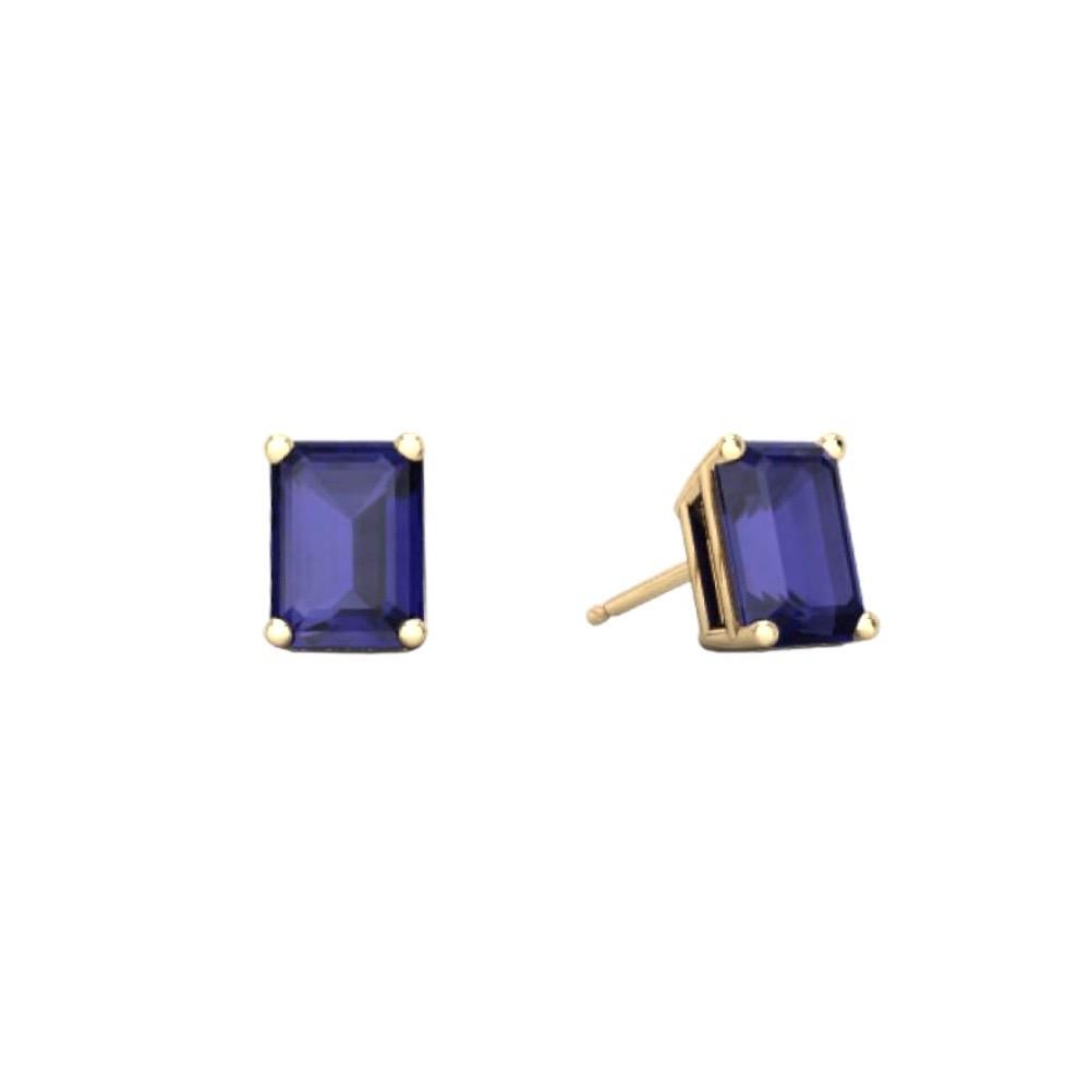 1.65 to 1.70 Ct Emerald Cut Gemstone Sapphire Stud Earrings - 14K Yellow Gold In Good Condition For Sale In New York, NY