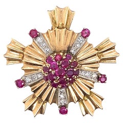 1.65 Total Ct Vintage Ruby & Diamond 14K Yellow Gold Convertible Pendant Brooch