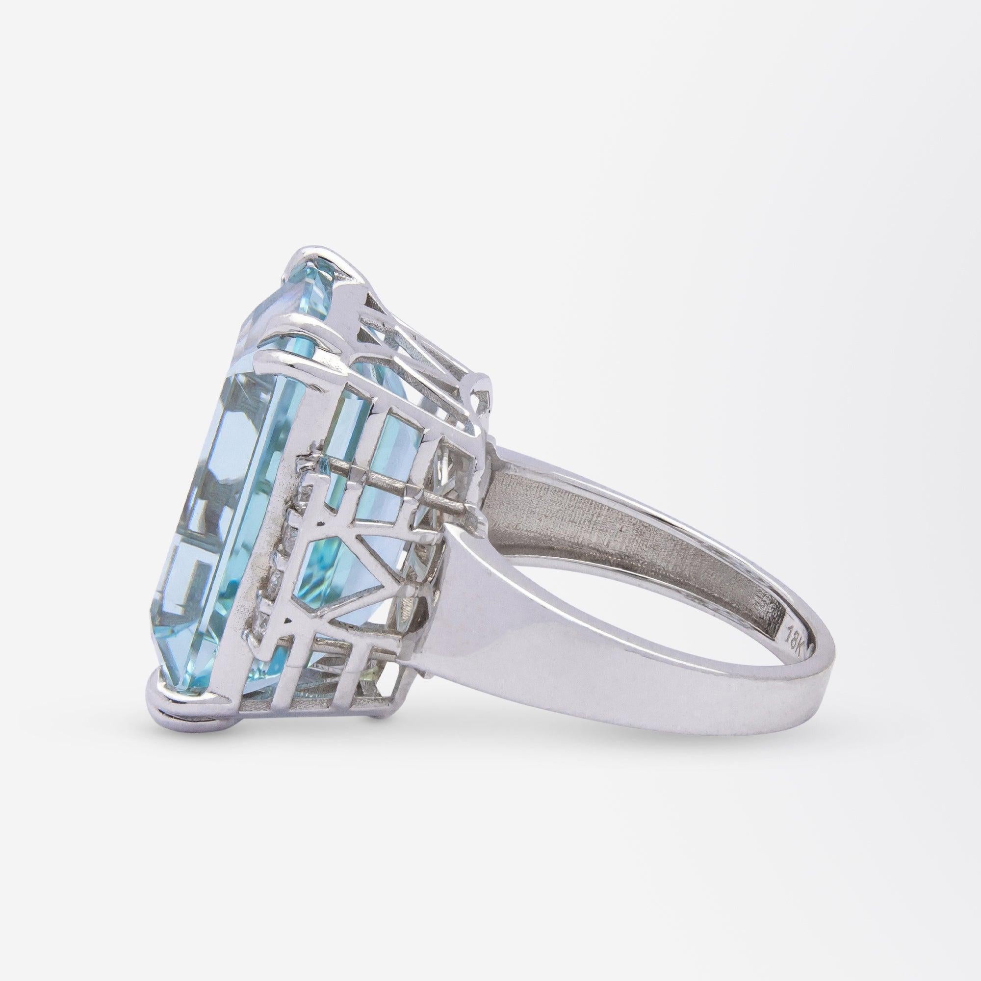 Emerald Cut 16.50 Carat Aquamarine & Diamond Cocktail Ring