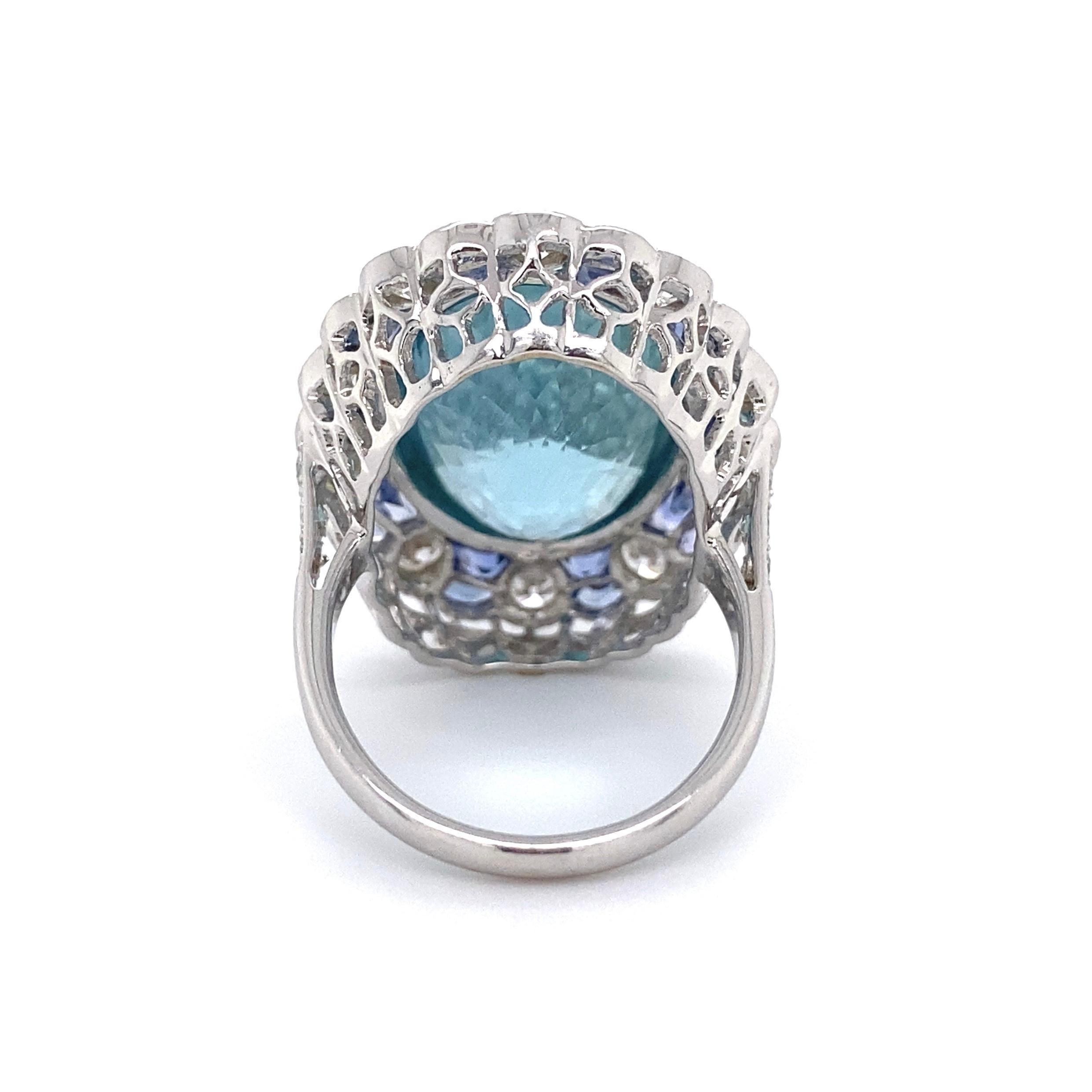 16.50 Carat Aquamarine Diamond Sapphire Platinum Ring Estate Fine Jewelry 2