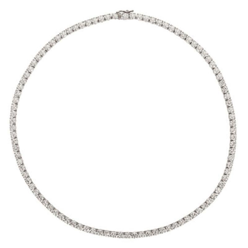 Modern 16.50 Carat Natural Diamond Tennis Necklace G SI 14K White Gold For Sale
