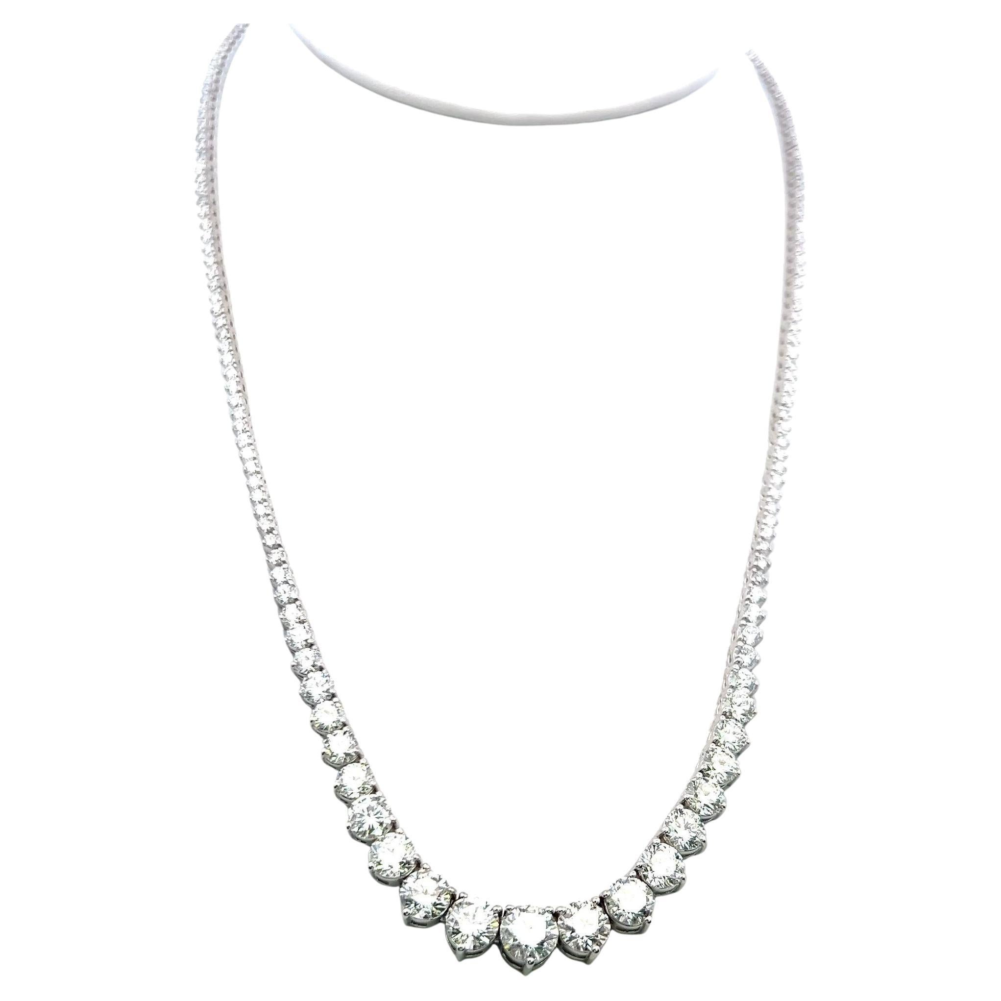 Collier Riviera en or blanc 18 carats, diamant rond brillant de 16,50 carats