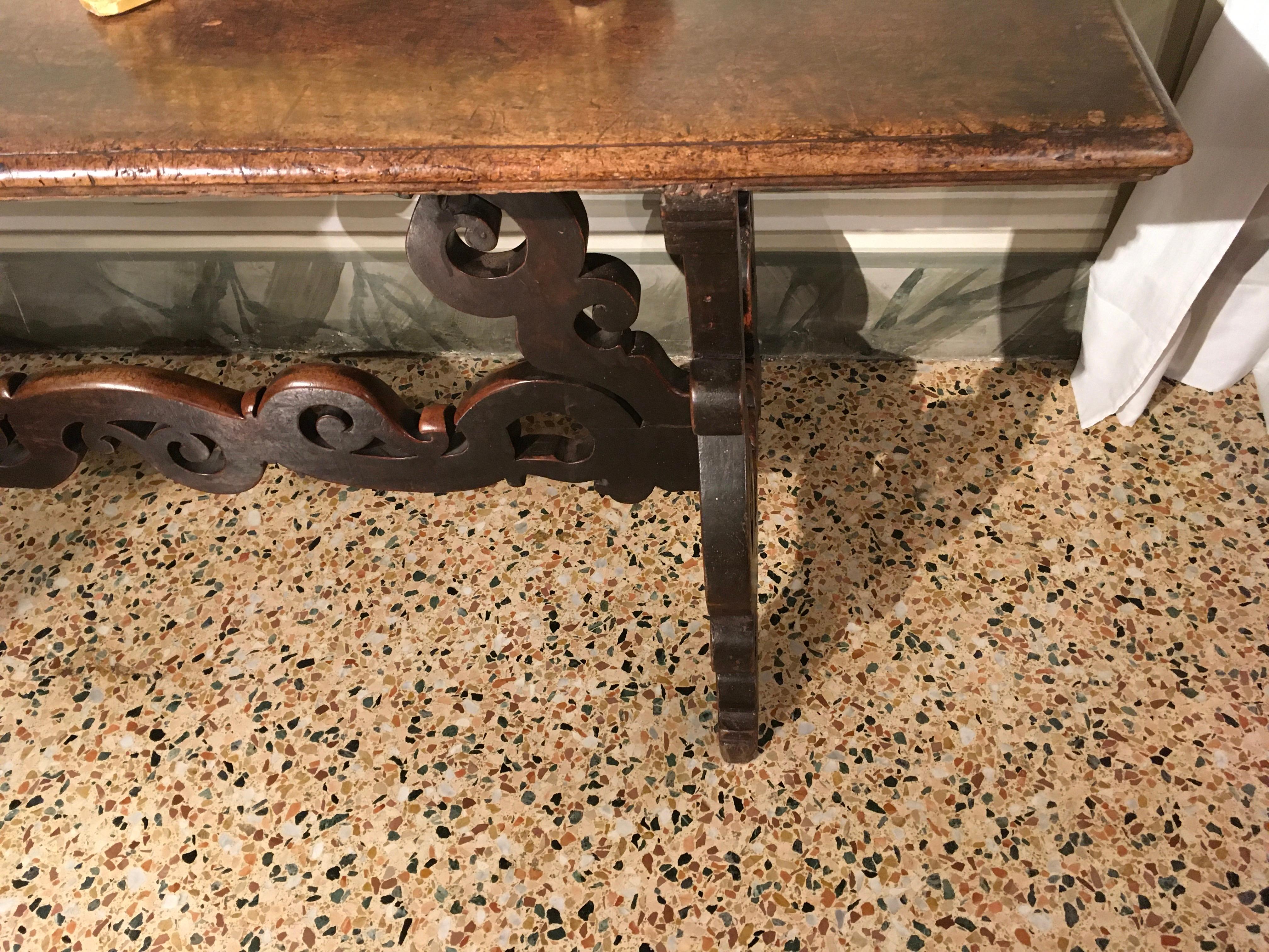 1650 Italy Solid Baroque Walnut Dining Table or Console For Sale 6