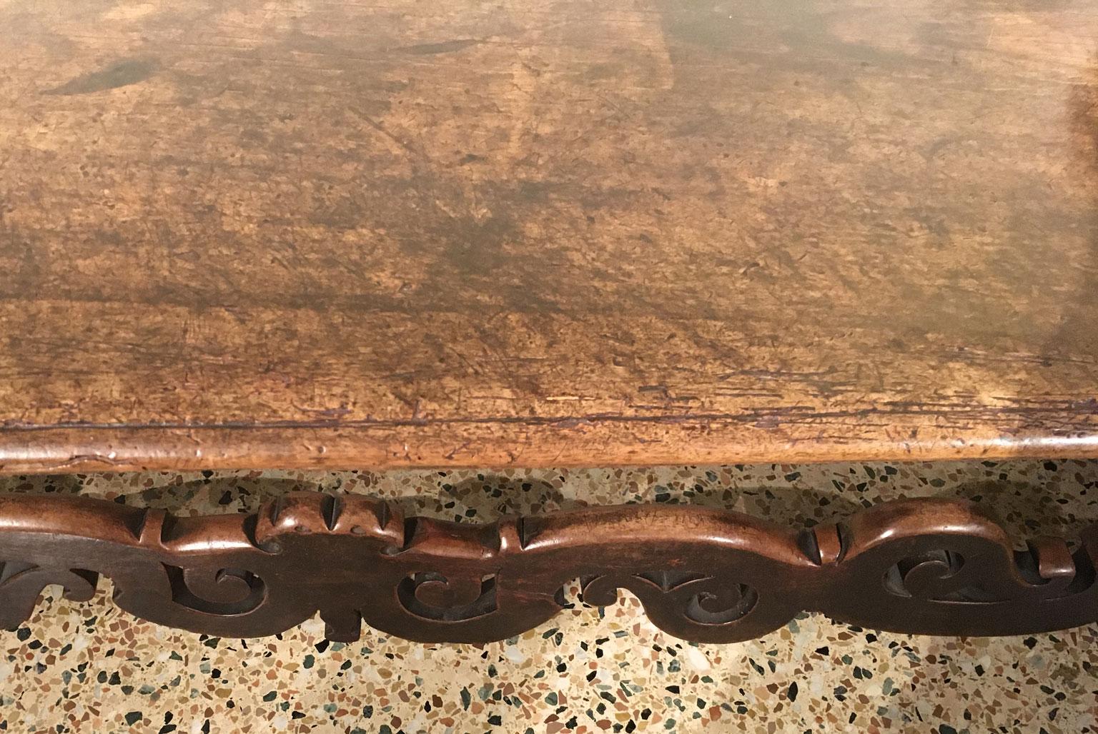 Hand-Carved 1650 Italy Solid Baroque Walnut Dining Table or Console For Sale