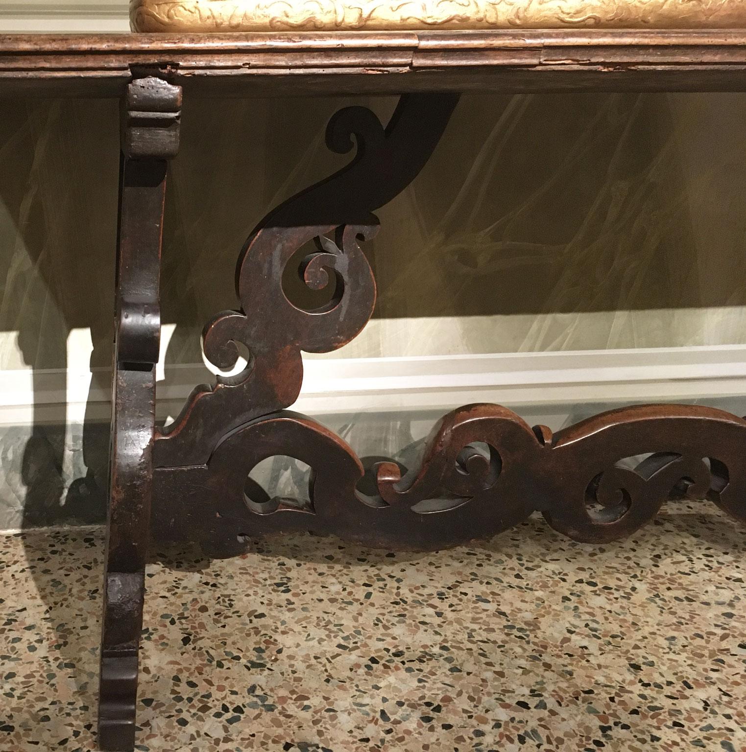17th Century 1650 Italy Solid Baroque Walnut Dining Table or Console For Sale