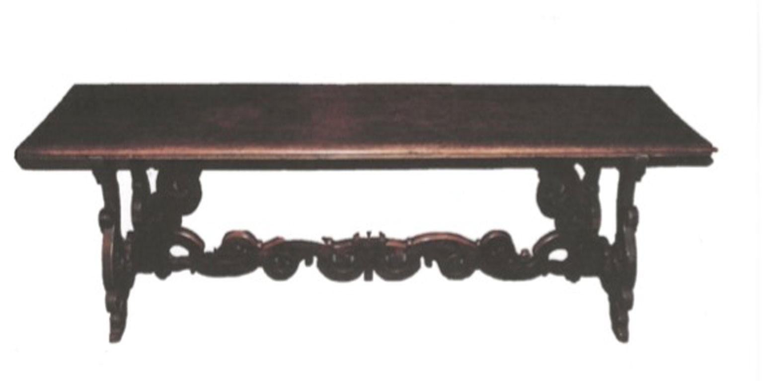 This magnificent dining table showcases the exquisite craftmanship in its remarekable and intricate details of the lyre-shaped legs.  This large dining table or console was created in the Mid-17th Century by a Milanese Master cabinetmaker in solid