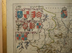 1650 JOHANNES BLAEU CARTE EN EAU DE LA GLOUCESTERSHIRE AVEC CADRE EN BOIS DORÉ