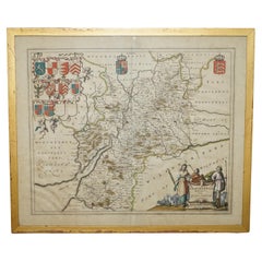 1650 JOHANNES BLAEU WATERCOLOUR MAP OF GLOUCESTERSHIRE WiTH GOLD GILTWOOD FRAME