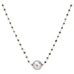 16.50" Tahitian Pearl and Black Diamond(6.00 Carat) Necklace in 14K Yellow Gold