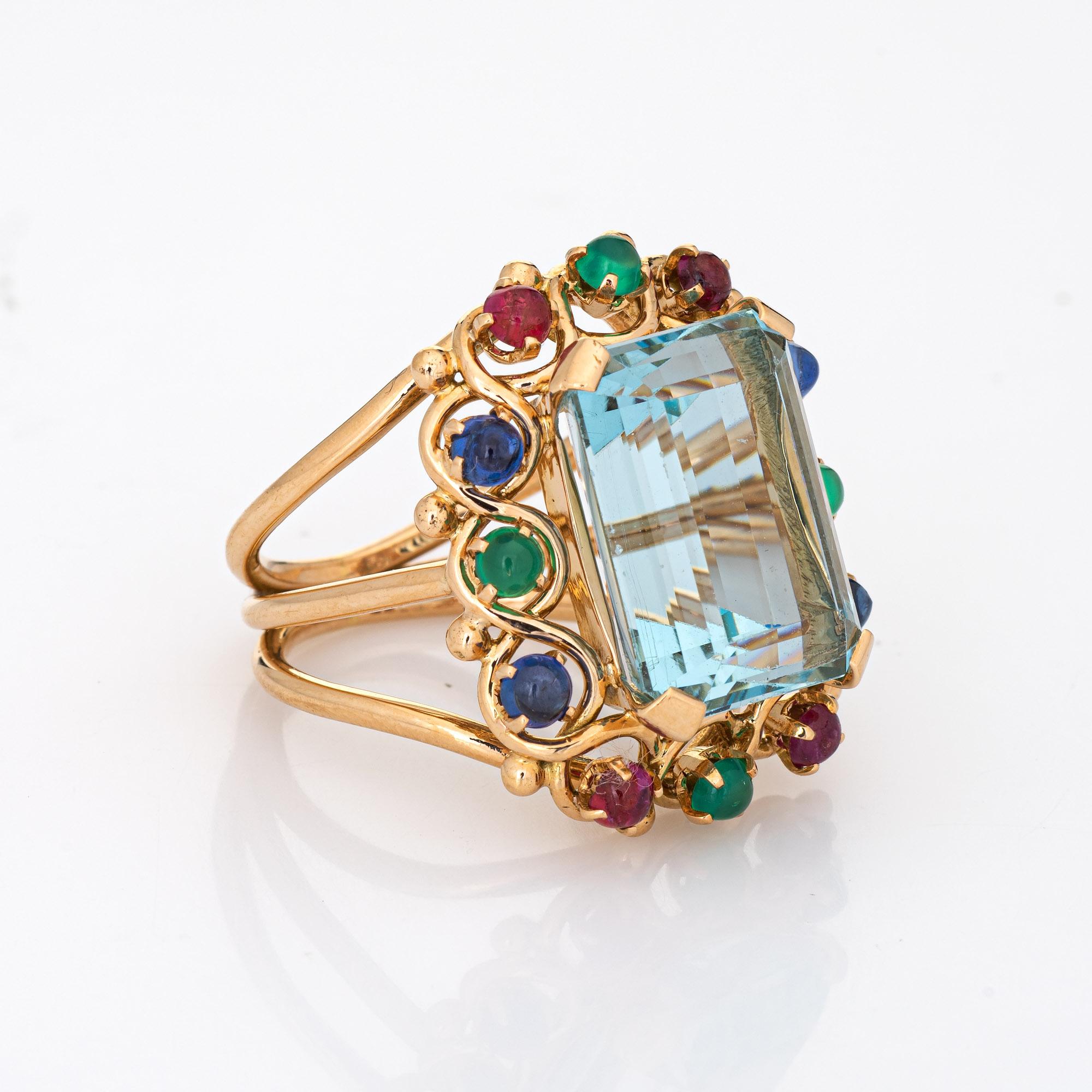 Modern 16.50ct Aquamarine Gemstone Ring Vintage 14k Yellow Gold Cocktail Jewelry For Sale