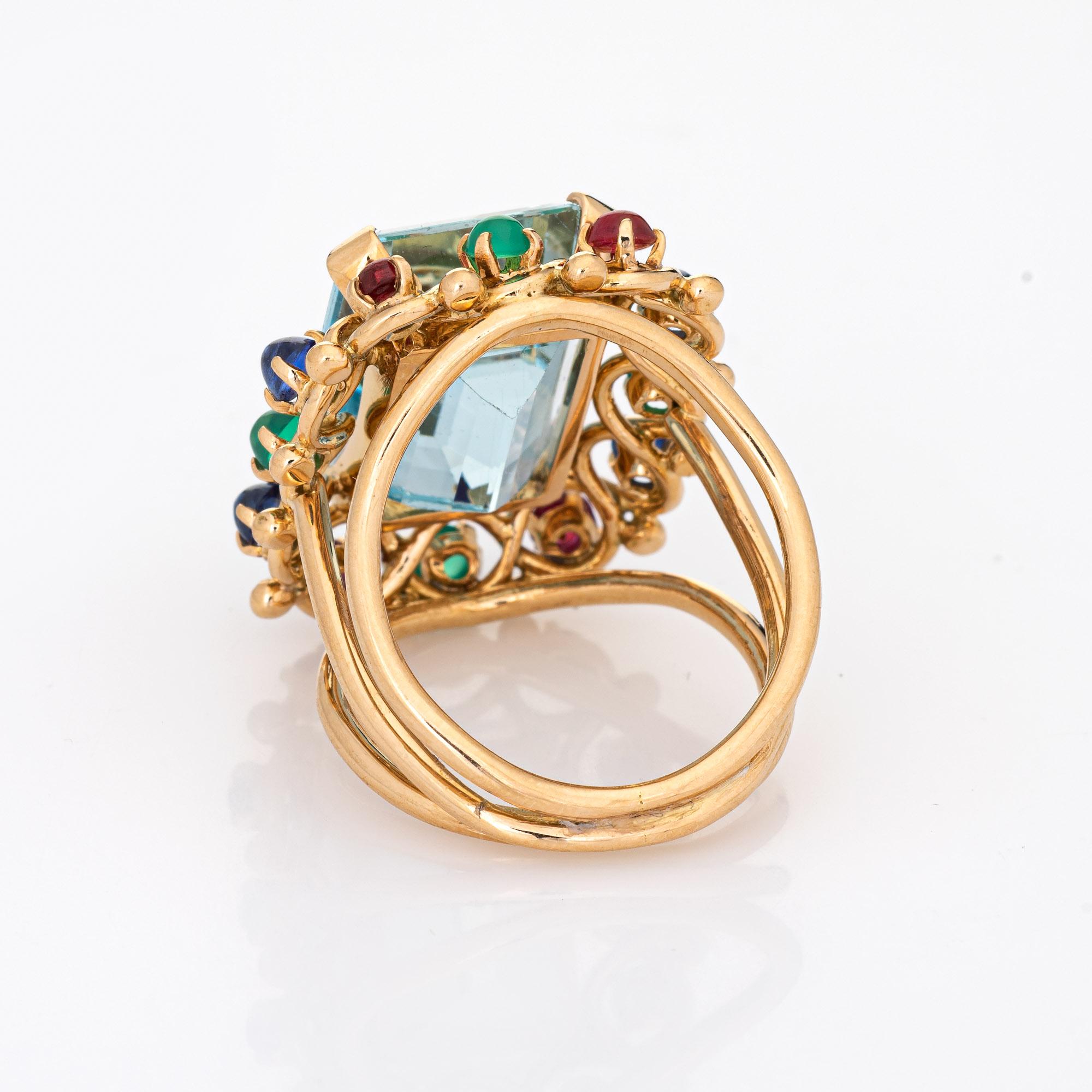 16.50ct Aquamarine Gemstone Ring Vintage 14k Yellow Gold Cocktail Jewelry In Good Condition For Sale In Torrance, CA