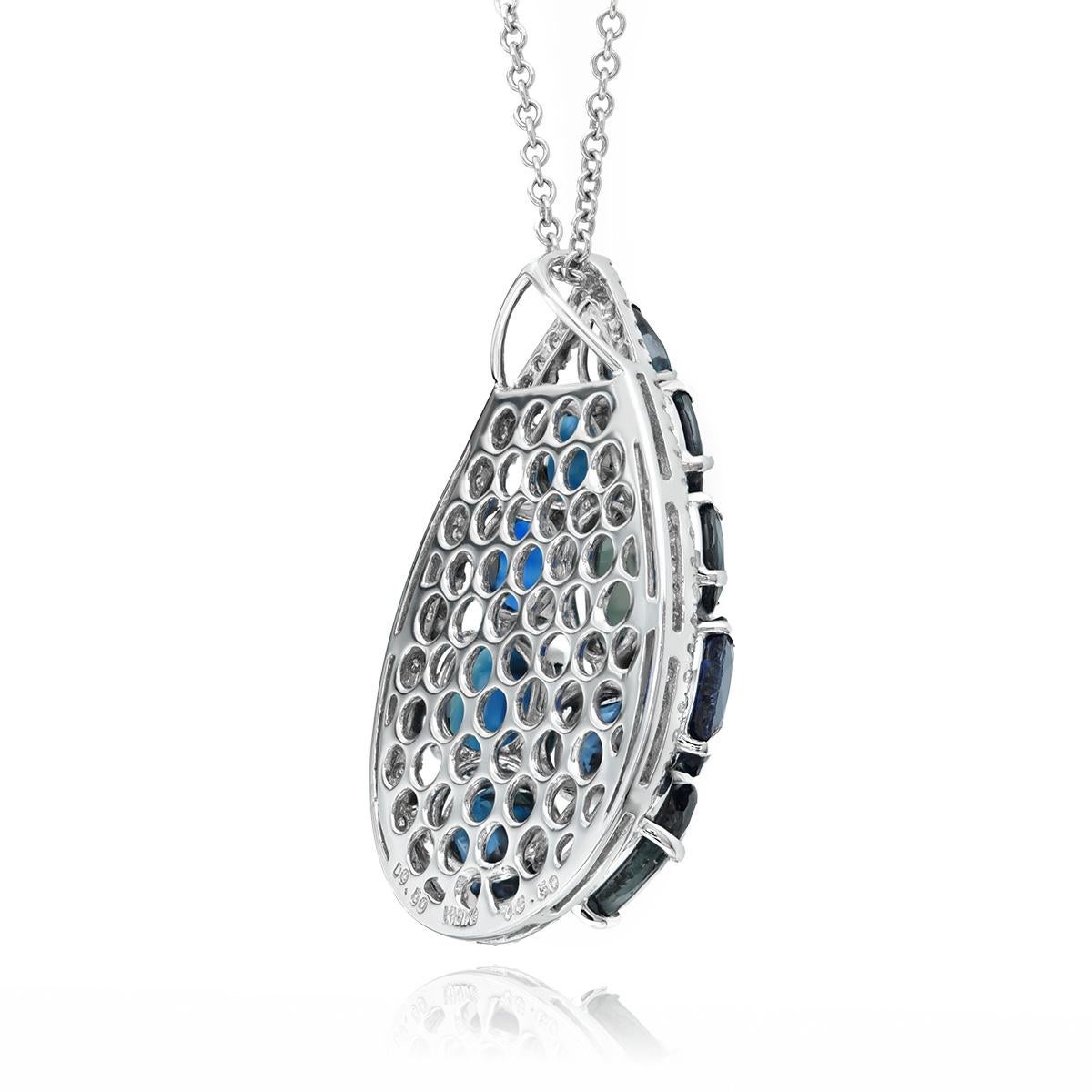 Modern 16.50Ct Natural Blue Sapphires Diamond 18K White Gold Necklace, Jewelry Sapphire For Sale