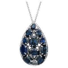 16.50Ct Natural Blue Sapphires Diamond 18K White Gold Necklace, Jewelry Sapphire