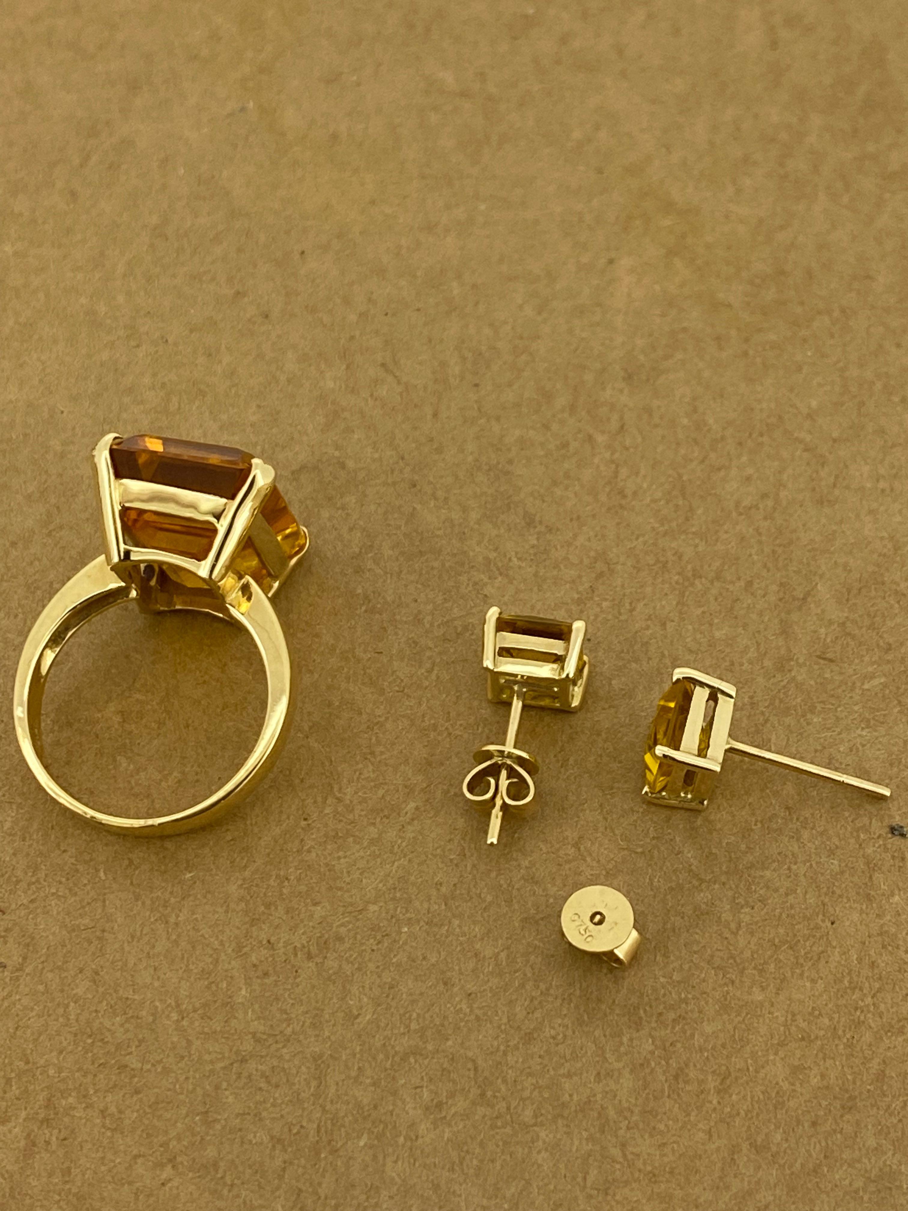12,80 Karat natürlicher Madeira- Citrin 18K Gelbgold Set: Ring & Ohrstecker 3