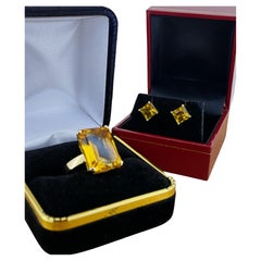 12,80 Karat natürlicher Madeira- Citrin 18K Gelbgold Set: Ring & Ohrstecker