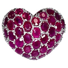 16.50cts White Gold Heart Ruby Oval Shape High Polished Rhodium Ring 18K 7 Inch
