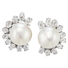 Orecchini in platino con perle coltivate e diamanti da 16,50 mm Orecchini a clip