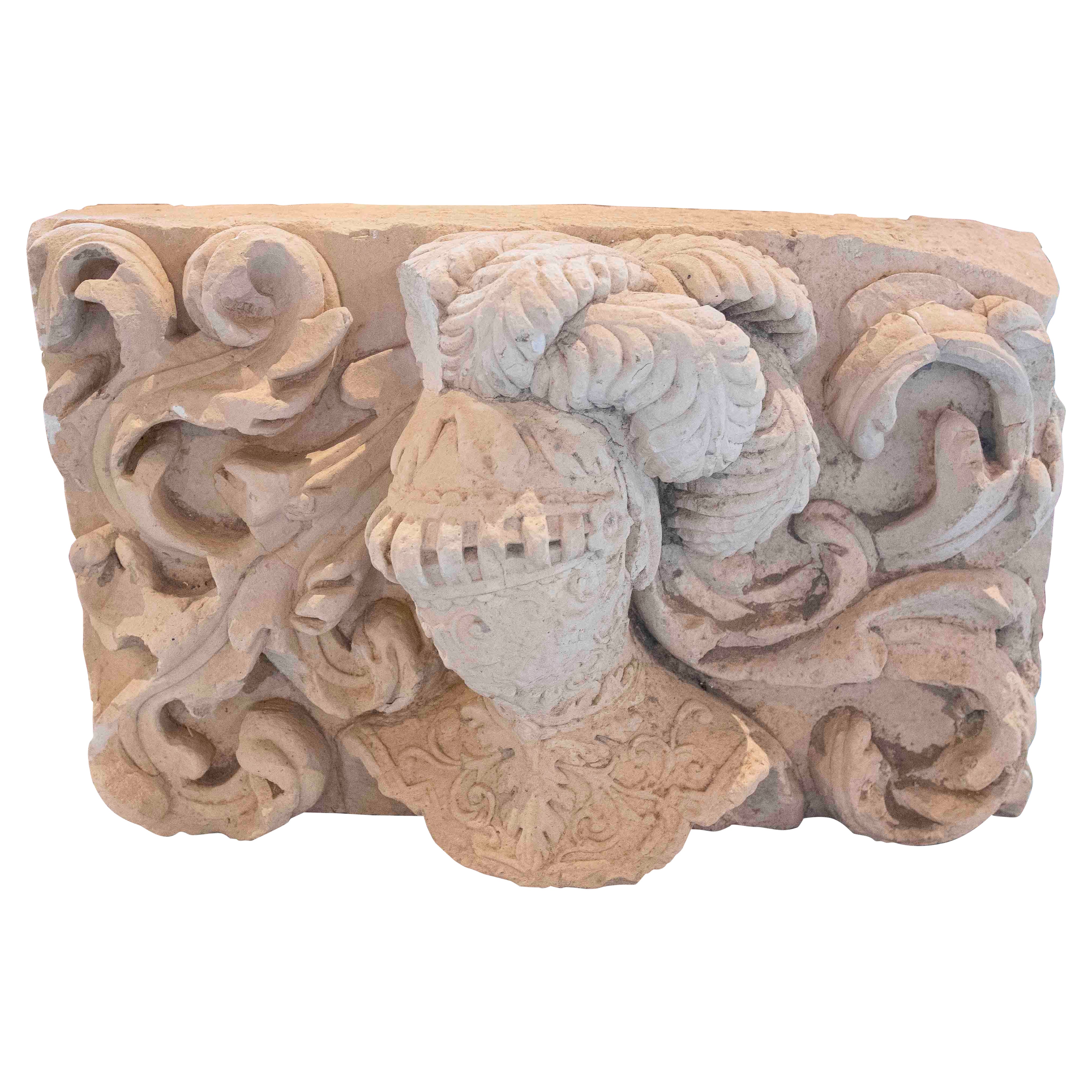 1650s Top of Hand-carved Stone Shield of Helmet and Rocailles