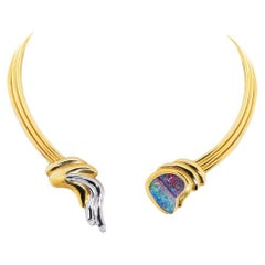 16.51 Carat Boulder Opal, Diamond, 18K Gold 
Platinum Collier Necklace
