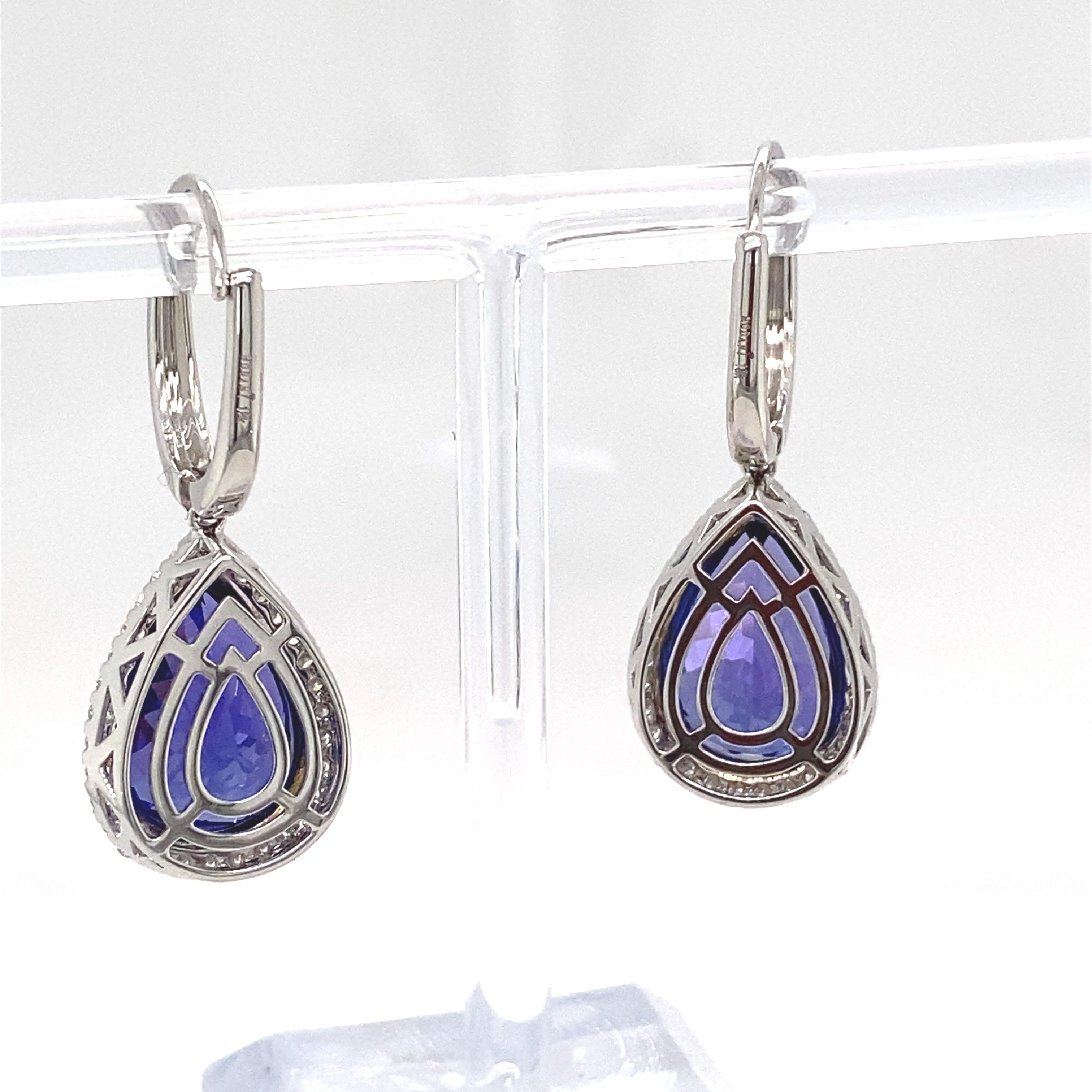 16.51 Carat Pear Tanzanite Diamond Drop Earrings For Sale 6