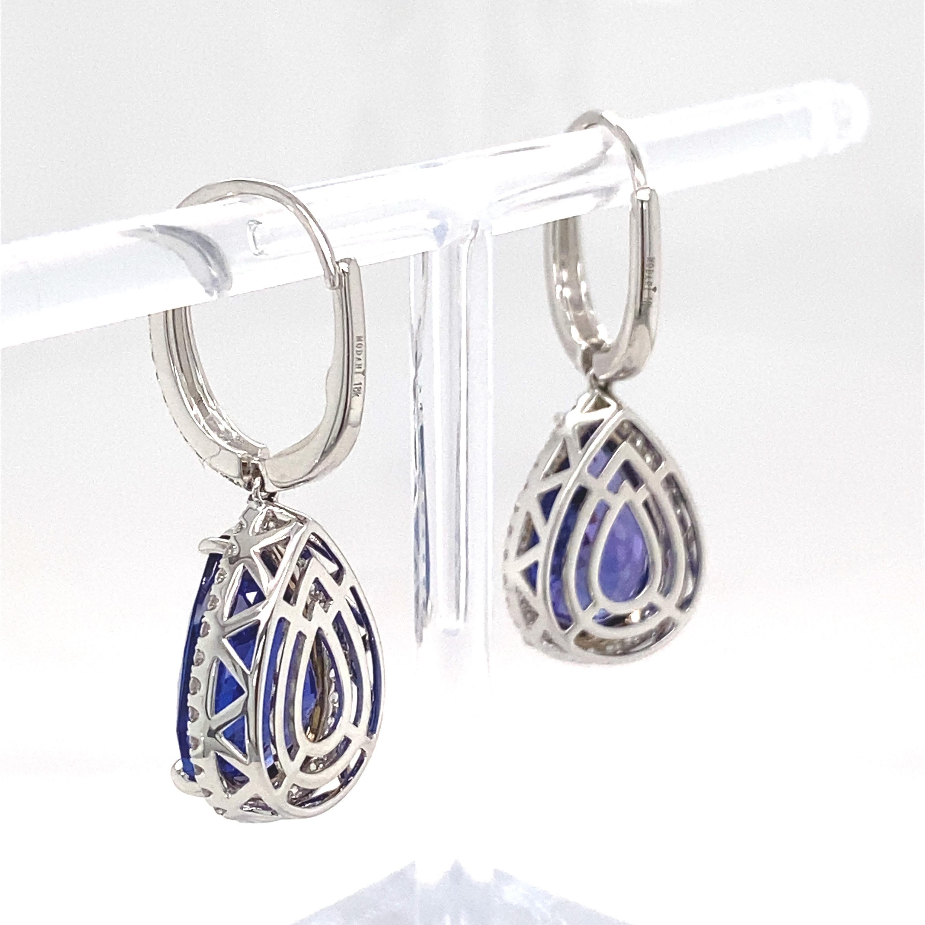 16.51 Carat Pear Tanzanite Diamond Drop Earrings For Sale 9