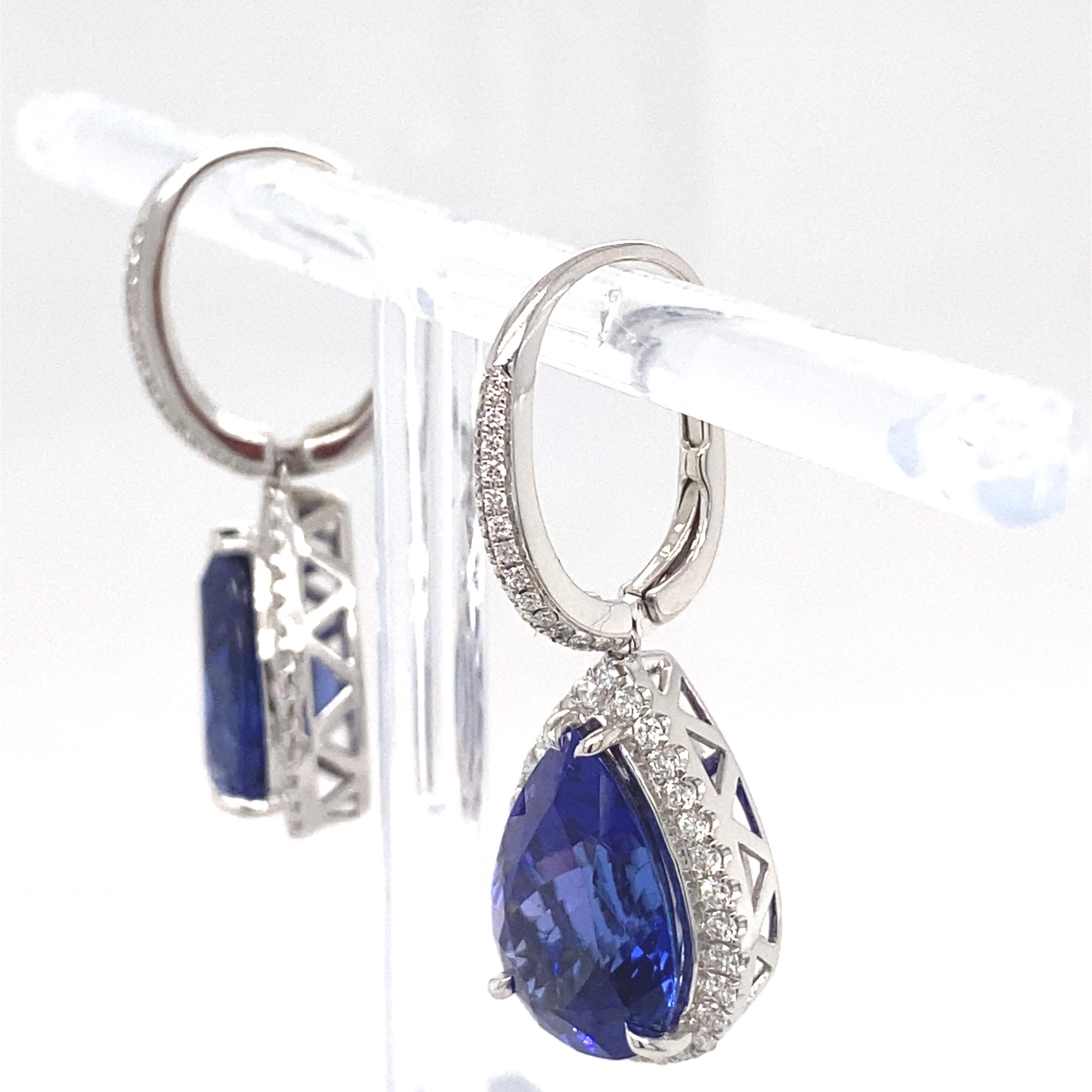 16.51 Carat Pear Tanzanite Diamond Drop Earrings For Sale 10