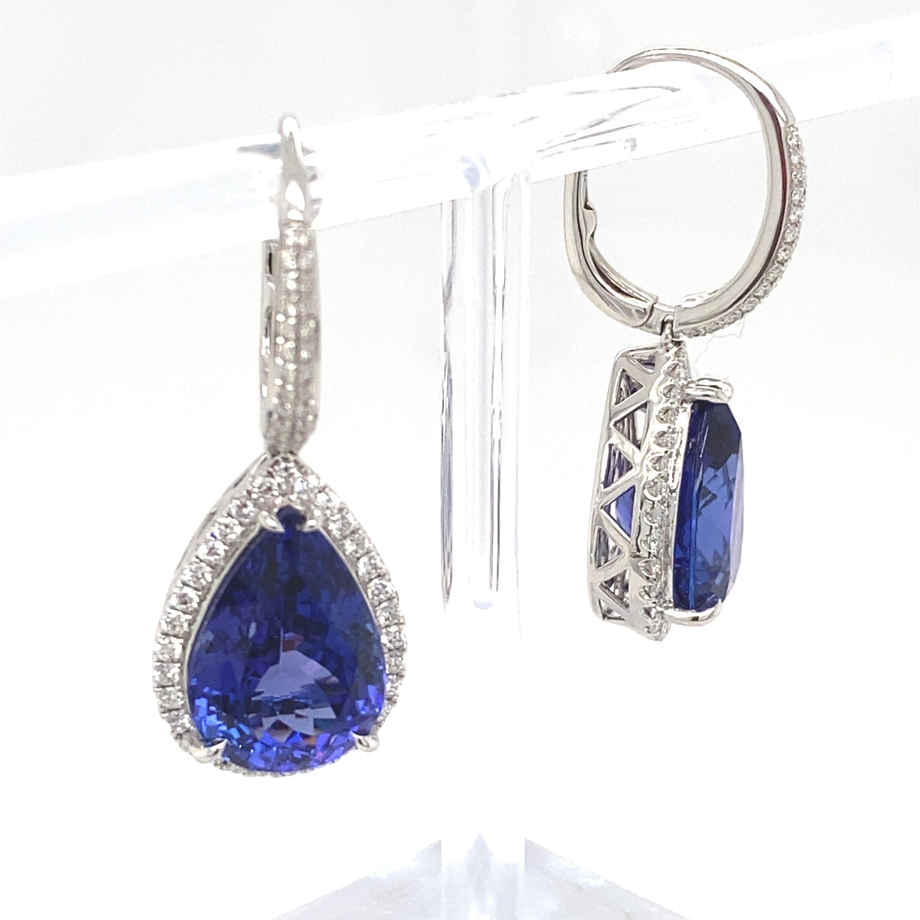 16.51 Carat Pear Tanzanite Diamond Drop Earrings In New Condition For Sale In Trumbull, CT