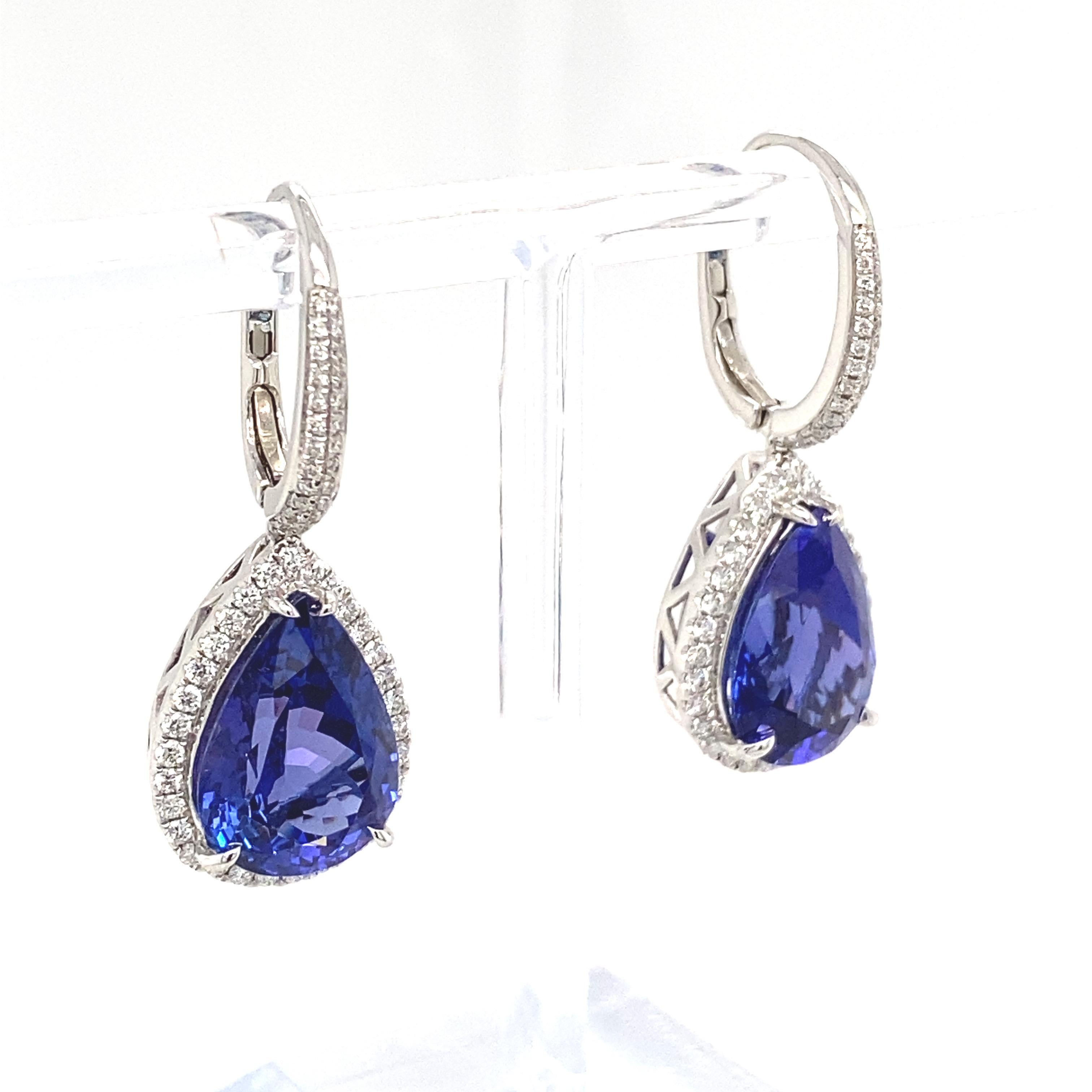 Women's 16.51 Carat Pear Tanzanite Diamond Drop Earrings For Sale