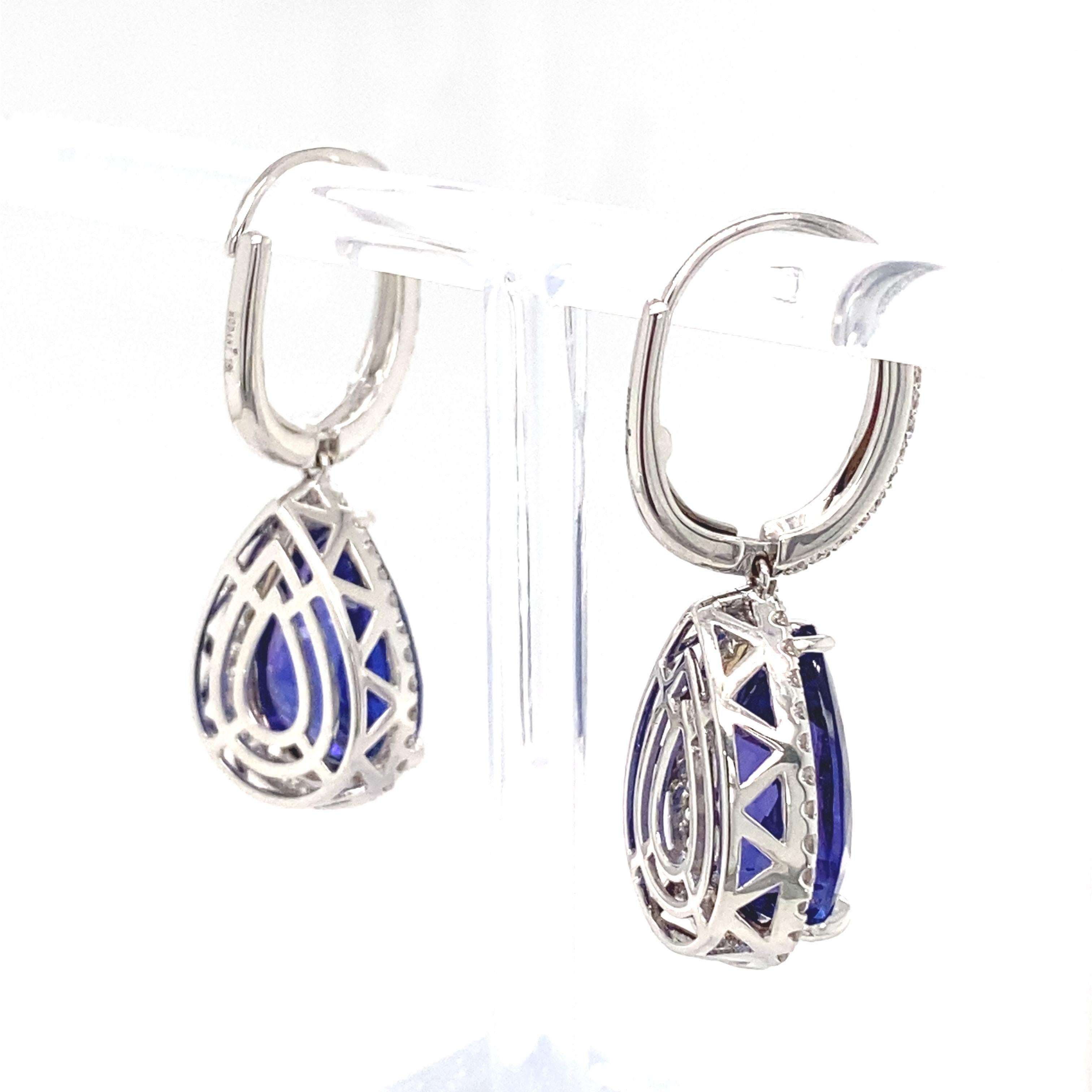 16.51 Carat Pear Tanzanite Diamond Drop Earrings For Sale 3