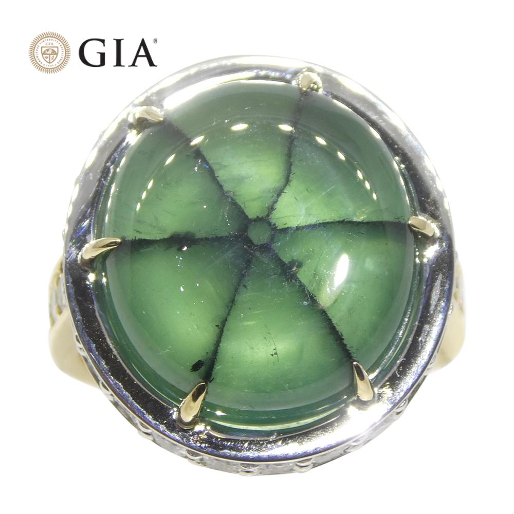 16,51 Karat Trapiche Grüner Smaragd (F1), Diamant-Statement-Ring aus 18 Karat Gold (Cabochon) im Angebot